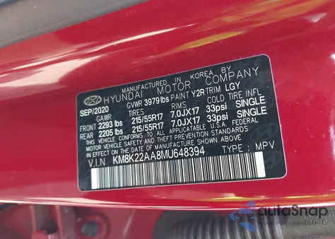 2021 Hyundai Kona Sel from USA, damaged, VIN KM8K22AA8MU648394